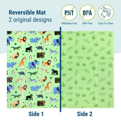Large Green Foam Play Mat with Wild Animal Design