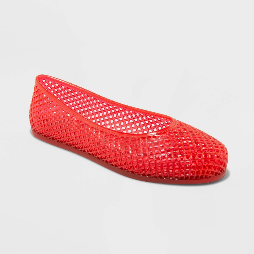 women's isabella jelly flats - wild fable™ red 11: pull-on ballet flats, medium width, textured pvc outsole, round closed toe