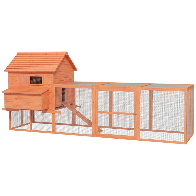 PawHut 145" Chicken Coop Large Chicken House Rabbit Hutch Wooden Poultry Cage Pen Garden & Backyard with Run & Inner Hen House Space, 5 of 9