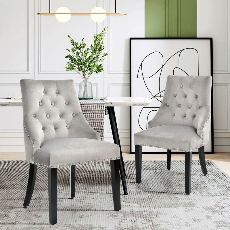 Costway Set of 2 Button-Tufted Dining Chair Upholstered Armless Side Chair, 2 of 11