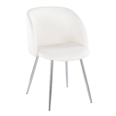 Set of 2 White Faux Leather and Chrome Dining Chairs