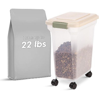 Almond 28 Qt Airtight Plastic Pet Food Container with Wheels