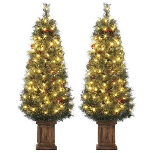 4.5 Ft PreLit Artificial Christmas Tree with Lights,Snow Flocked,Traditional Green Design,Include Elk Base and Berries for In/Outdoor Holiday Decor - 1 of 4