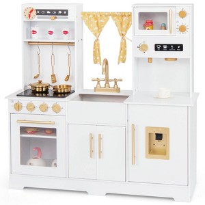 Costway Pretend Play Kitchen for Kids w/ Coffee Maker Sink Faucet Stove Water Dispenser - 1 of 4