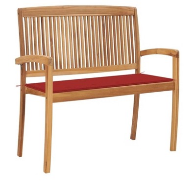 Stacking Patio Bench with Cushion 50.6" Solid Teak Wood