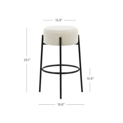Isaac 24" White Boucle Backless Bar Stools with Metal Frame, Set of 2