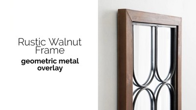 Spechett Walnut Brown Rectangular Wall Mirror with Iron Overlay