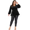 Agnes Orinda Women's Plus Size Elegant Shiny Gilding Metallic Stars Peplum V Neck Long Sleeve Velvet Blouse - 3 of 4