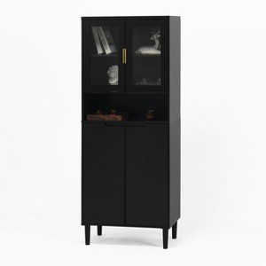 VANIRROR Tall Storage Bookcase with Tempered Glass Doors, Adjustable Shelves, Accent Cabinet For Living Room or Bedroom Storage Cabinet - 1 of 3