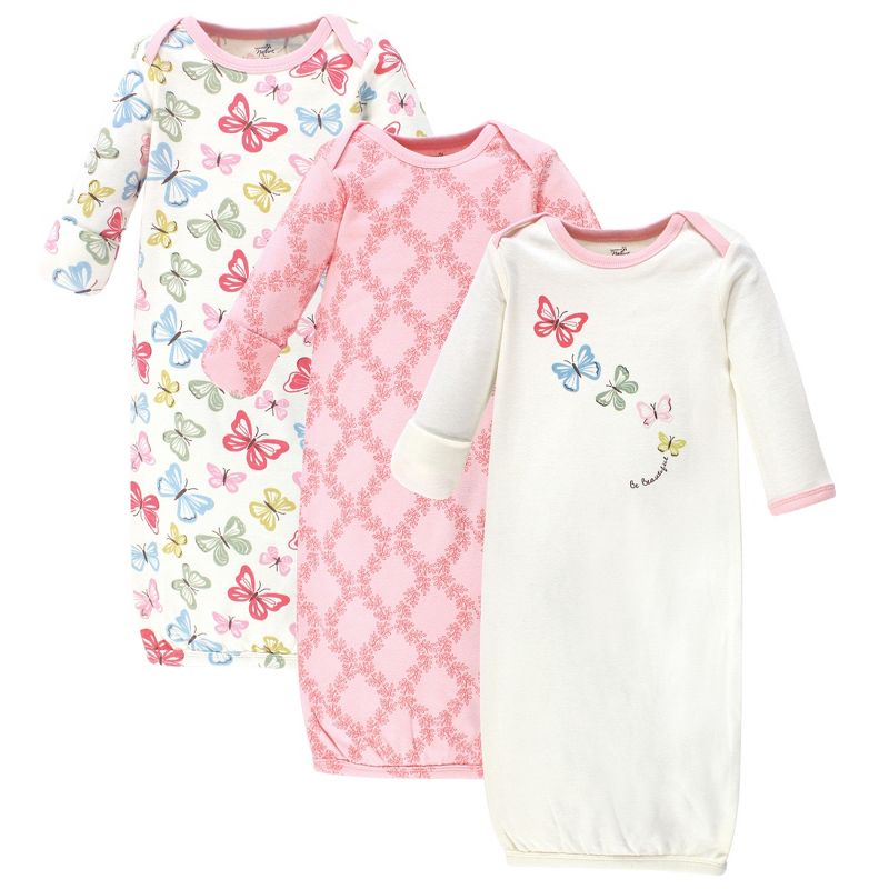 Touched by Nature Baby Girl Organic Cotton Long-Sleeve Gowns 3pk, Butterflies, 0-6 Months, 1 of 3