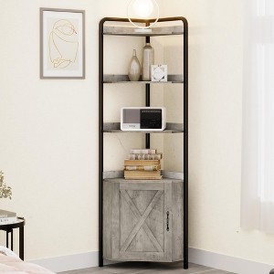 70.9 Inch Corner Cabinet 5-Tier Tall Corner Cabinet Farmhouse Bookshelves Rustic Storage Rack Industrial Bookcase - 1 of 4
