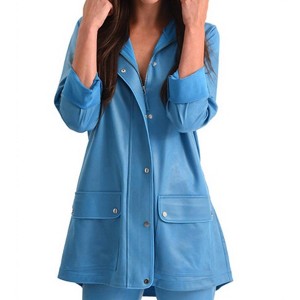 Women's Microfiber Leather Long Hooded Jacket - ANGEL - 1 of 2