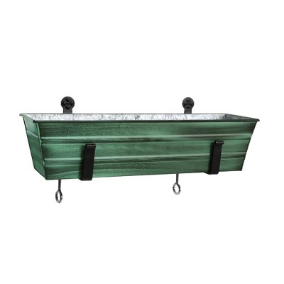 22"W Rectangular Flower Box Green Patina Galvanized Steel with Black Wrought Iron Clamp-On Brackets - ACHLA Designs