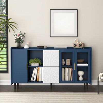 59'' Sideboard Buffet Cabinet, Coffee Bar Cabinet with 2 Drawers, Wood Kitchen Console Table, Accent Storage Cabinet for Living Room Entryway