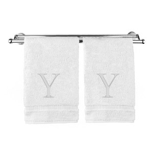BC BARE COTTON Monogrammed Hand Towel, 100% Turkish Cotton - Set of 2 - White - Silver Block - 1 of 2