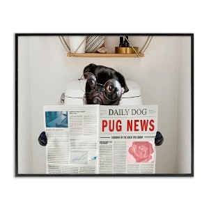 Stupell Industries Bathroom Pug with Newspaper Framed Giclee Art - 1 of 4