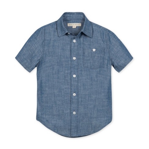 Hope & Henry Boys' Short Sleeve Chambray Button Down Shirt, Infant