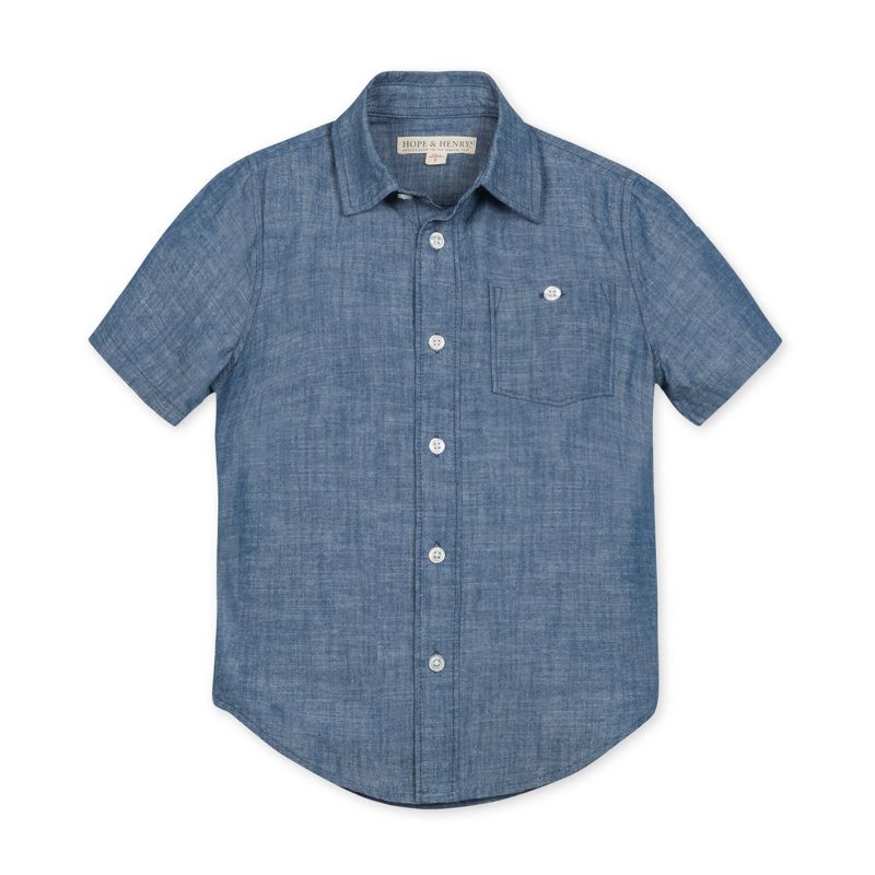 Hope & Henry Boys' Organic Short Sleeve Chambray Button Down Shirt, Infant, 1 of 5