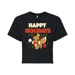 Women's - Pokémon - Happy Holidays Evee Cropped Graphic T-Shirt - 1 of 4