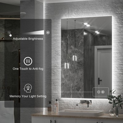 Keonjinn 20" x 28" Silver LED Backlit Anti-Fog Bathroom Vanity Mirror