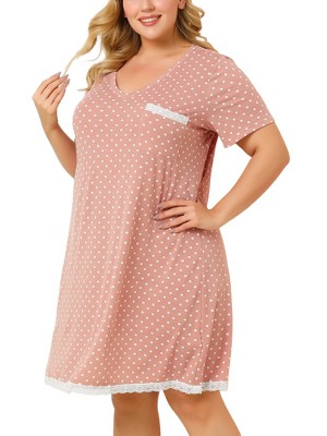 Agnes Orinda Women's Plus Size Pajamas Knit Lace Trim Polka Dots Short Sleeve Nightgowns