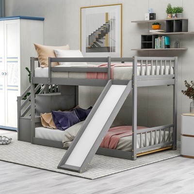 NicBex Twin over Twin Bunk Bed with Guardrail and Convertible Slide,Loft Bed with Ladder and Storage Shelves,Noise Reduced Bunk Beds for Bedroom