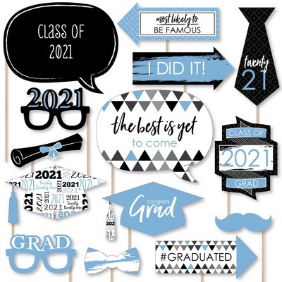 Big Dot of Happiness Light Blue Grad - Best is Yet to Come - Light Blue 2021 Graduation Party Photo Booth Props Kit - 20 Count