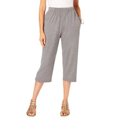 Roaman's Women's Plus Size Petite Soft Knit Capri Pant - 4x, Gray : Target