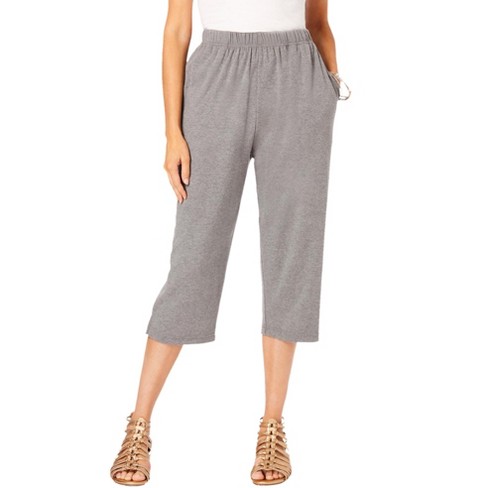 Roaman's Women's Plus Size Soft Knit Capri Pant - S, Gray