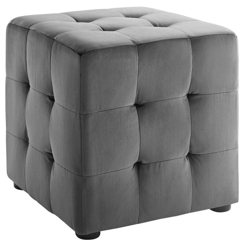 Photos - Pouffe / Bench Modway Contour Cube Velvet Ottoman Gray  