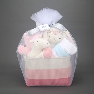 Lambs & Ivy Pink/White 5-Piece Luxury Baby Gift Basket - Baby Shower Gift