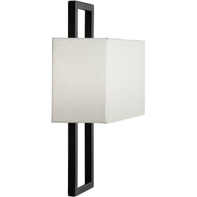 Black Rectangular Modern Wall Sconce with Faux Silk Shade