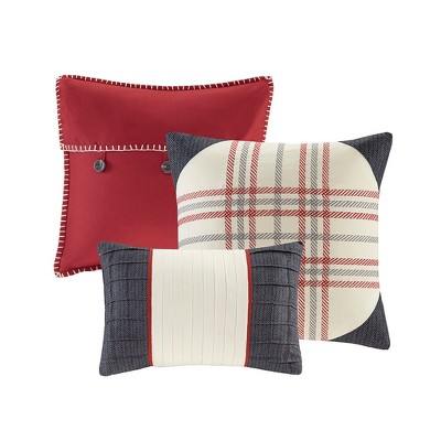 Red Full Reversible Plaid Quilt Set with Decorative Pillows