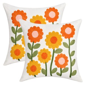 REGALWOVEN Boho Decorative  Covers Embroidery Flowers Square Throw Pillow 18 x 18 Inch 2 Packs - 1 of 4