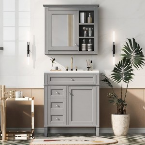 Vynxaria Modern Independent Bathroom Vanity with Mirror Cabinet, 3-Hole Basin Soft-Close Doors, Concealed Storage, Easy Assembly - 1 of 4