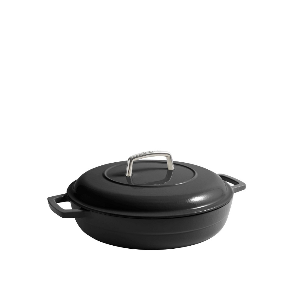 Martha Stewart 3.5qt Enameled Cast Iron Braiser with Lid Obsidian: Oven-Safe, Gas & Induction Compatible, 16.5" Diameter