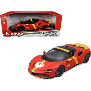 Ferrari SF90 Stradale Assetto Fiorano #50 Red with Black Top and Yellow "Race + Play" Series 1/18 Diecast Model Car by Bburago - 1 of 4
