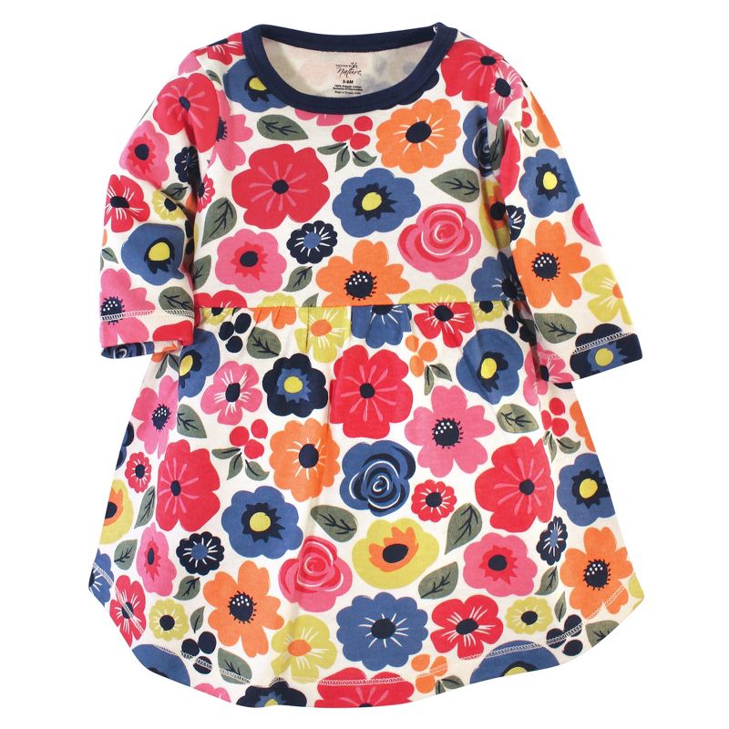 Touched by Nature Baby and Toddler Girl Organic Cotton Long-Sleeve Dresses 2pk, Bright Flowers, 4 of 5