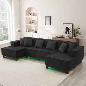 Whisen 130" Sectional Sofa, Modern U-Shaped Sectional Sofa, Upholstered Couch with 6 Pillows - 1 of 4