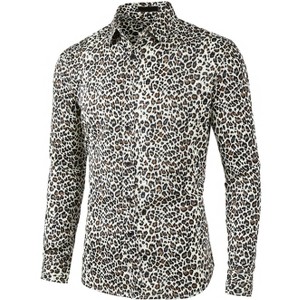 Lars Amadeus Men's Animal Print Button Down Long Sleeve Vintage Shirt - 1 of 4