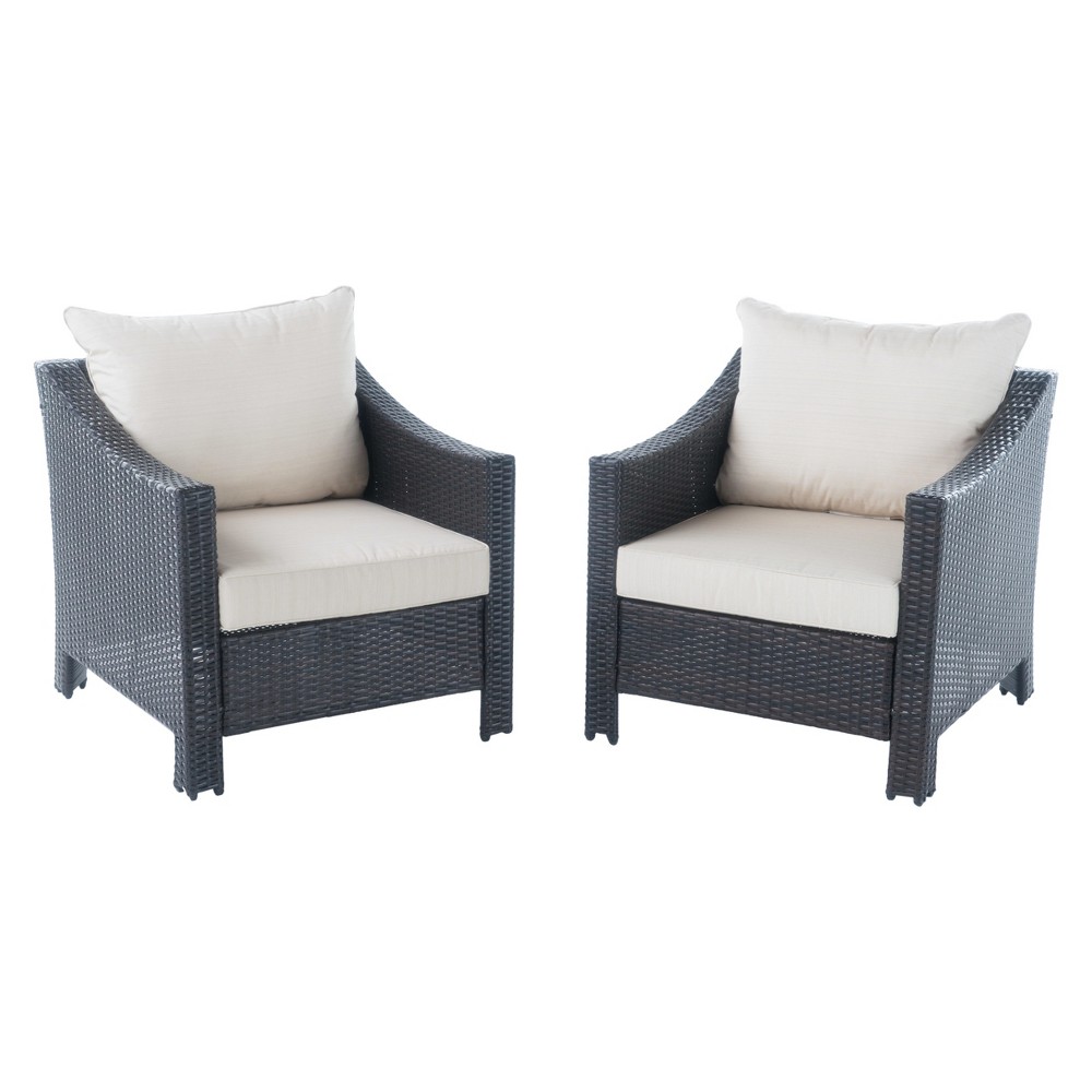 Photos - Garden Furniture Antibes Set of 2 Wicker Club Chair with Cushions - Beige - Christopher Kni