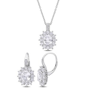 EVERLY JEWELRY | Sterling Silver 12-1/10ct TGW Created Oval-Cut and Round White Sapphire and Diamond Accent 2-Piece Necklace and Earrings Set - 1 of 4
