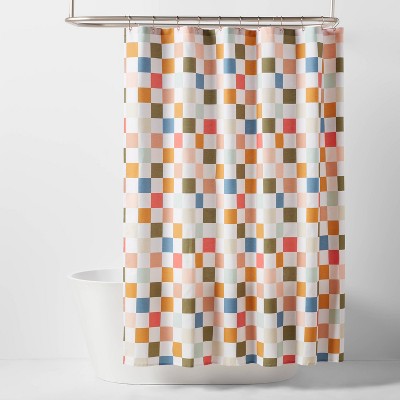 Kids' Shower Curtain Checkered - Pillowfort™: Abstract Pattern, Machine Washable, OEKO-TEX Certified