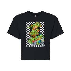 Women's - Teenage Mutant Ninja Turtles - Checker Graphic Cropped Graphic T-Shirt - 1 of 4