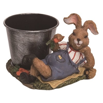 Transpac Resin 5 in. Brown Easter Bunny Garden Egg Holder Figurine