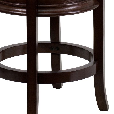24'' Black Leather Swivel Saddle Wood Counter Stool