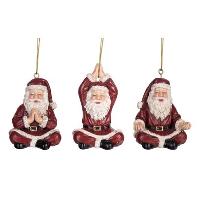 Transpac Resin Santa Yoga Ornament Set of 3 Fun Christmas Tree Decorations Red Ornaments for Holiday Gift Giving
