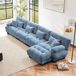 Oversized 173.2" Chenille Modular L-Shaped Sectional Sofa with Bolster Armrests and Ottomans, 5-Piece Free combination Sofa - 1 of 4