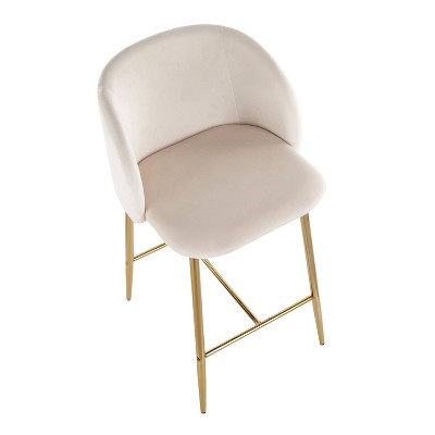 Elegant Gold Steel and Cream Velvet Counter Stools, Set of 2