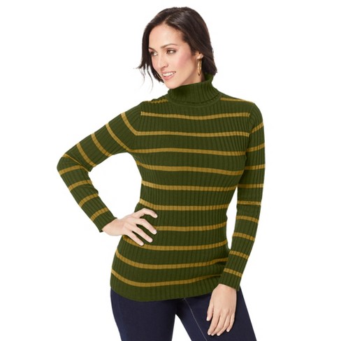 Jessica London Women s Plus Size Ribbed Cotton Turtleneck Sweater 30 32 Olive Rib Stripe Target